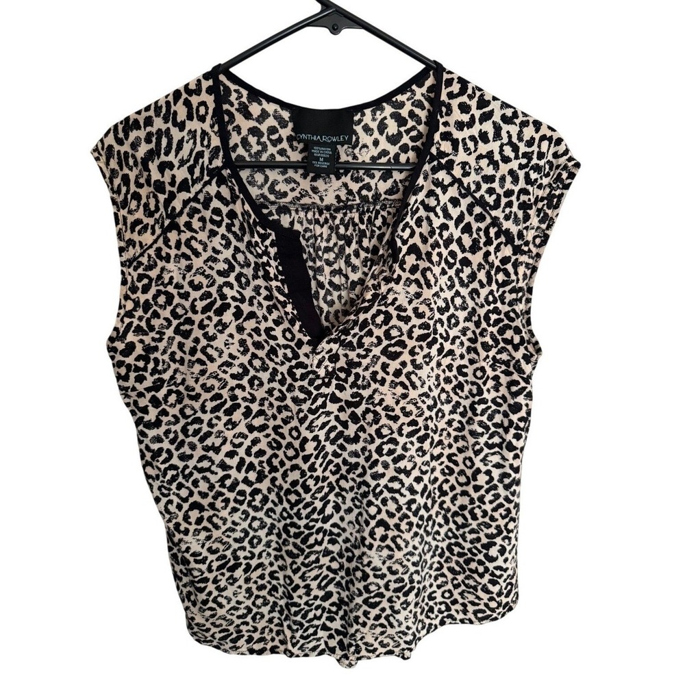 Cynthia Rowley Minimalist Boho Leopard Print Sleeveless Top Blouse Womens Medium